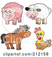 Poster, Art Print Of Digital Collage Of A Cute Sheep Pig Horse And Chicken
