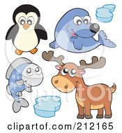 Royalty Free RF Clipart Illustration Of A Digital Collage Of A Seal Deer Fish Penguin And Ice by visekart