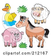 Royalty Free RF Clipart Illustration Of A Digital Collage Of A Duck Sheep Horse And Pig