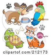 Digital Collage Of A Dog With Food Parrot Tortoise And Cat