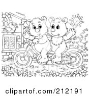 Poster, Art Print Of Coloring Page Outline Of Bear Cubs Riding A Bike