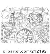 Poster, Art Print Of Coloring Page Outline Of A Captain Steering His Ship