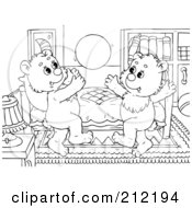 Poster, Art Print Of Coloring Page Outline Of Bear Cubs Playing Catch