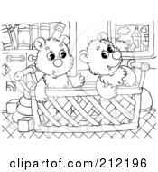 Poster, Art Print Of Coloring Page Outline Of Bear Cubs In A Basket