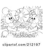 Poster, Art Print Of Coloring Page Outline Of Bear Cubs Popping A Balloon