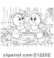 Royalty Free RF Clipart Illustration Of A Coloring Page Outline Of Bear Cubs In A Bag