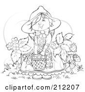 Poster, Art Print Of Coloring Page Outline Of A Happy Girl With A Basket By Strawberries