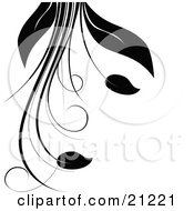 Clipart Illustration Of A Silhouetted Plant With Vines Long Leaves And Flowers Over A White Background