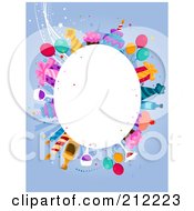 Poster, Art Print Of White Oval Framed By Birthday Items On Blue