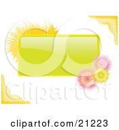 Poster, Art Print Of Green Tag With Yellow Grasses And Pink Flowers Over A White Background