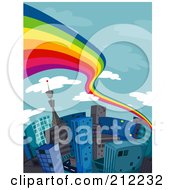 Poster, Art Print Of Rainbow Flowing Over A City Of Tall Buildings