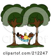 Relaxed Senior Black Man With A Beverage Sleeping In A Hammock Between Two Trees