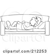 Royalty Free RF Clipart Illustration Of A Relaxed Outlined Dad Napping On A Couch by Pams Clipart
