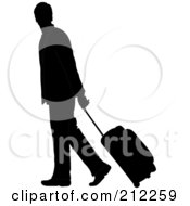 Poster, Art Print Of Black Silhouetted Businessman Walking And Pulling Rolling Luggage