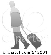 Royalty Free RF Clipart Illustration Of A Silver Silhouetted Businessman Walking And Pulling Rolling Luggage