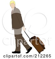 Poster, Art Print Of Faceless Blond Caucasian Businessman Walking And Pulling Rolling Luggage