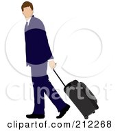 Poster, Art Print Of Faceless Brunette Caucasian Businessman Walking And Pulling Rolling Luggage