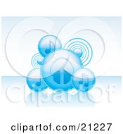 Clipart Illustration Of Blue Audo Icons Of Notes Speakers And Headphones On A Reflective Blue Surface