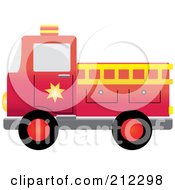Poster, Art Print Of Red Fire Engine With A Yellow Ladder