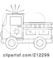 Poster, Art Print Of Coloring Page Outline Of A Fire Truck With A Ladder