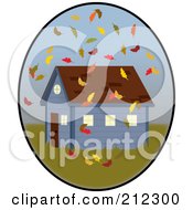 Poster, Art Print Of Autumn Leaves Falling Around A House In An Oval
