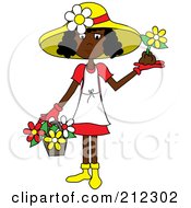 Poster, Art Print Of Black Lady In A Hat With Flowers In A Basket And A Flower In Her Hand