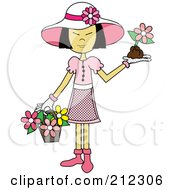 Poster, Art Print Of Asian Lady In A Hat With Flowers In A Basket And A Flower In Her Hand