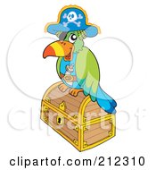 Poster, Art Print Of Pirate Parrot On A Closed Treasure Chest