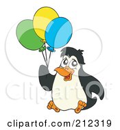 Royalty Free RF Clipart Illustration Of A Cute Penguin Holding Balloons