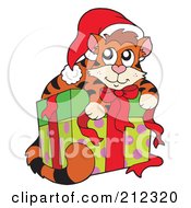 Poster, Art Print Of Cute Christmas Cat On A Present