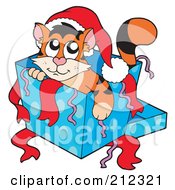 Poster, Art Print Of Cute Christmas Cat In A Present