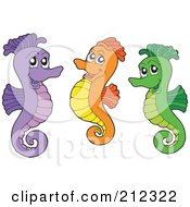 Poster, Art Print Of Digital Collage Of Three Colorful Seahorses