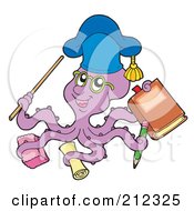 Poster, Art Print Of Purple Octopus Teacher With School Items