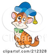 Poster, Art Print Of Cat Professor Wearing A Blue Hat