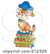 Poster, Art Print Of Cat Professor Sitting On A Stack Of Books