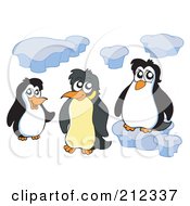 Royalty Free RF Clipart Illustration Of Three Penguins With Ice