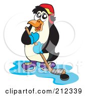 Poster, Art Print Of Penguin Playing Ice Hockey