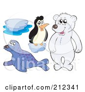 Poster, Art Print Of Digital Collage Of Ice A Penguin Polar Bear And Seal