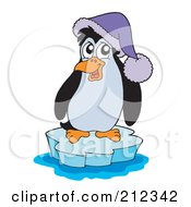 Cute Penguin Wearing A Purple Hat On An Iceberg