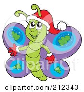Royalty Free RF Clipart Illustration Of A Cute Christmas Butterfly Wearing Mittens And A Hat