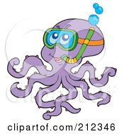 Poster, Art Print Of Purple Octopus Wearing Snorkel Gear