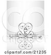 Clipart Illustration Of An Elegant Vine Curving Into The Shape Of A Heart On A Reflective Surface by elaineitalia