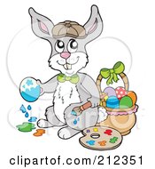 Royalty Free RF Clipart Illustration Of A Happy Easter Rabbit Painting Eggs