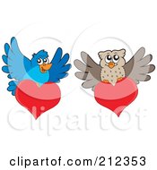 Poster, Art Print Of Digital Collage Of Blue Bird And Owl Valentines