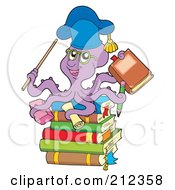 Poster, Art Print Of Octopus Teacher On A Stack Of Books