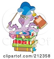 Royalty Free RF Clipart Illustration Of An Octopus Teacher On A Stack Of Books