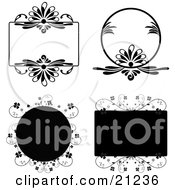 Poster, Art Print Of Four Floral Tags In Circles And Rectangles