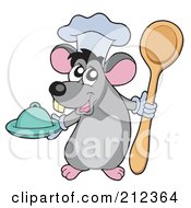 Poster, Art Print Of Cute Gray Chef Mouse With A Platter And Spoon