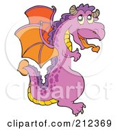Royalty Free RF Clipart Illustration Of A Purple Dragon Looking Around A Blank Sign