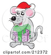 Poster, Art Print Of Christmas Mouse Holding A Gift
